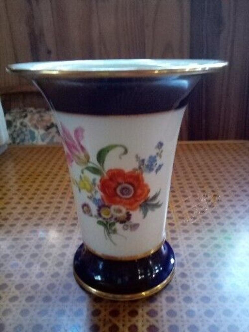 Meissen Cobalt Six Flower Vase 6.5 inches